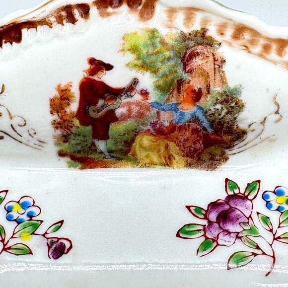 Miniature Hand Painted Porcelain Dollhouse Furniture 3 Pc Set Occupied Japan Vtg - Picture 3 of 8